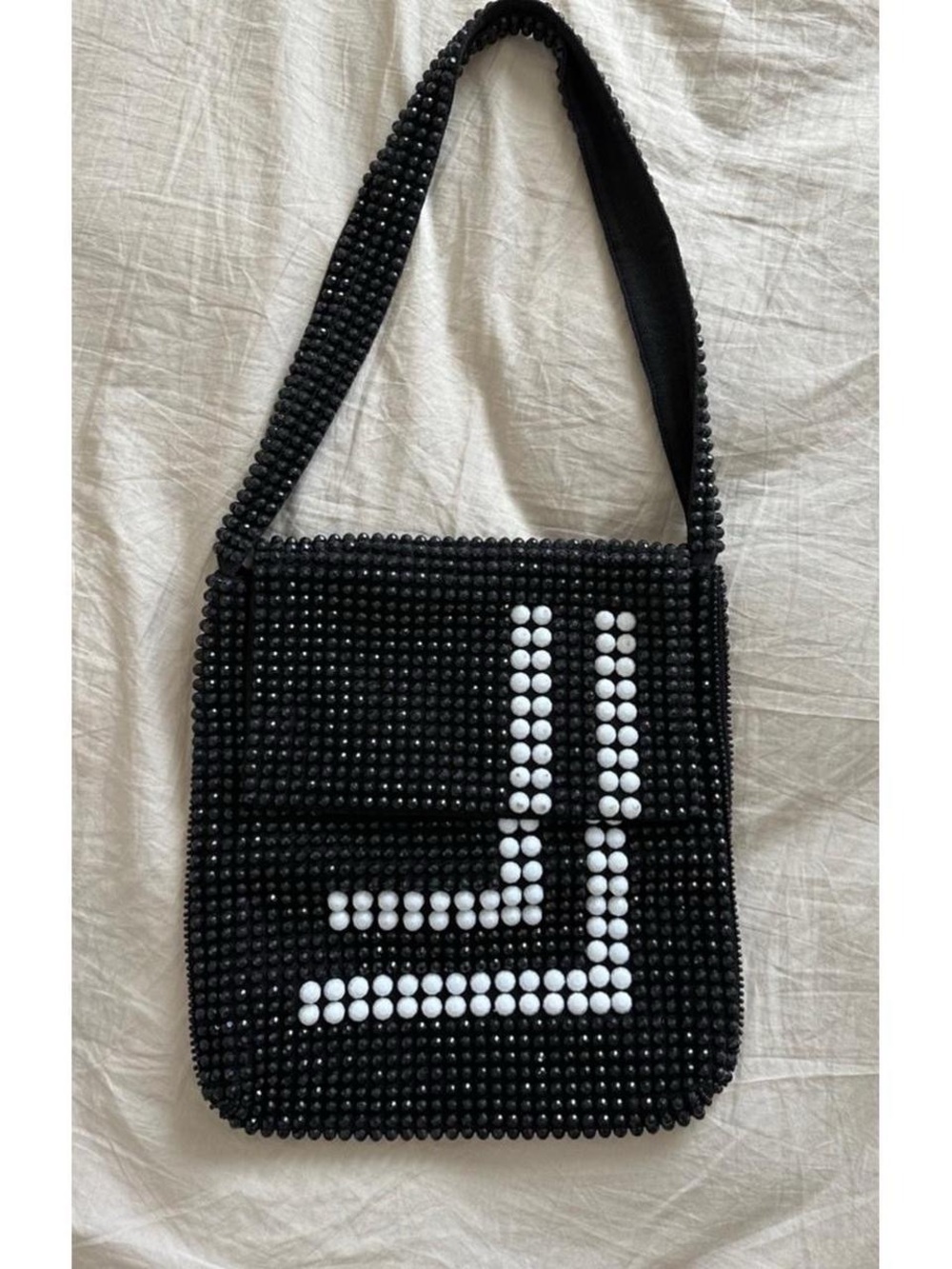 VINTAGE β¨Y2K Beaded Black and White Crossbody Bag Statement Shoulder Bag